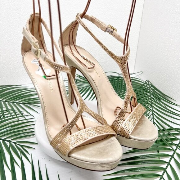 PELLE MODA Onora T-Strap Rhinestones High Heel Sandals In Platinum Size 7M - Picture 5 of 15